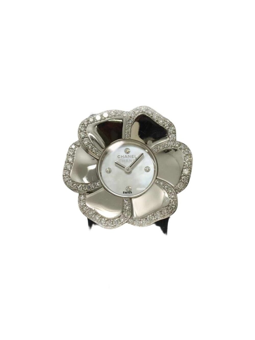 Chanel Camellia Diamond Bezel Watch White Shell 18k White Gold Quartz